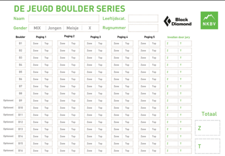 120x Scoreformulieren Boulder Series, 8 t/m 14 routes